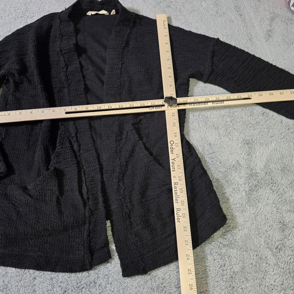 Soft Surroundings Womens‎ XS Cardigan Black Textured Cotton Open Front Pockets